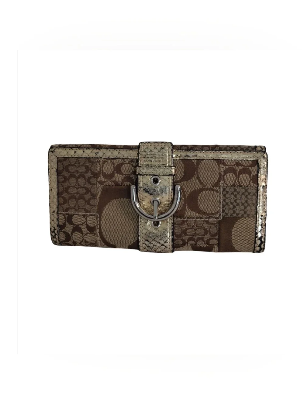 Vintage Y2K Coach Soho Signature Patchwork Snakeskin Wallet Gold Khaki Rare